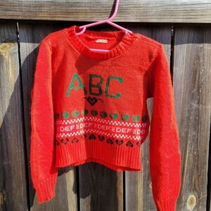 Vintage 70s/80s Retro Knit Sweater Kids Size 8-10 Unisex Pullover Red